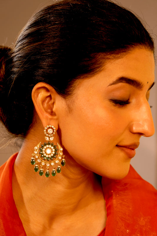 Pre Order- Bhavani Emerald Moissanite Polki Earrings