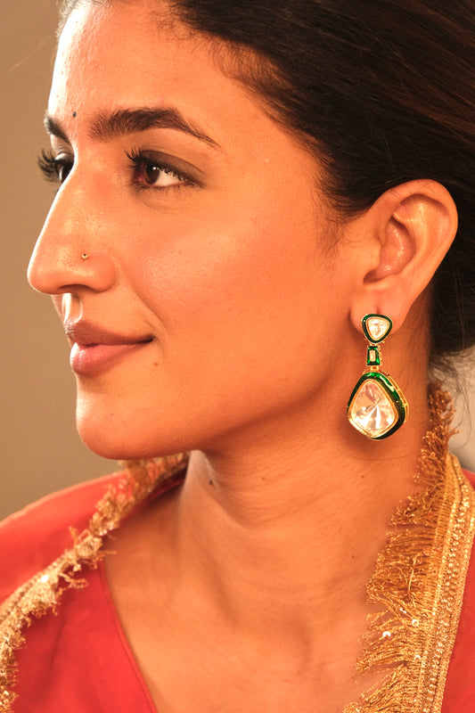 Kareena Green Enamel Polki Earrings