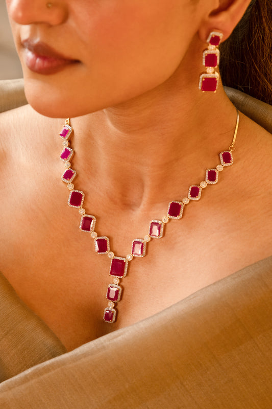 Reva Ruby Zircon Necklace Set