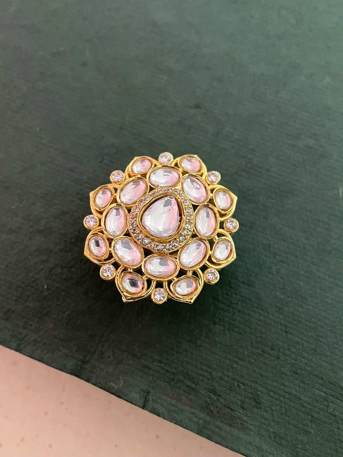 Asmita Adjustable Gold Finish Polki Ring