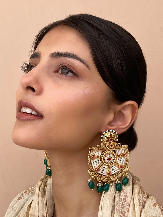 Gayatri Antique Statement Gold Finish Dangler Earrings