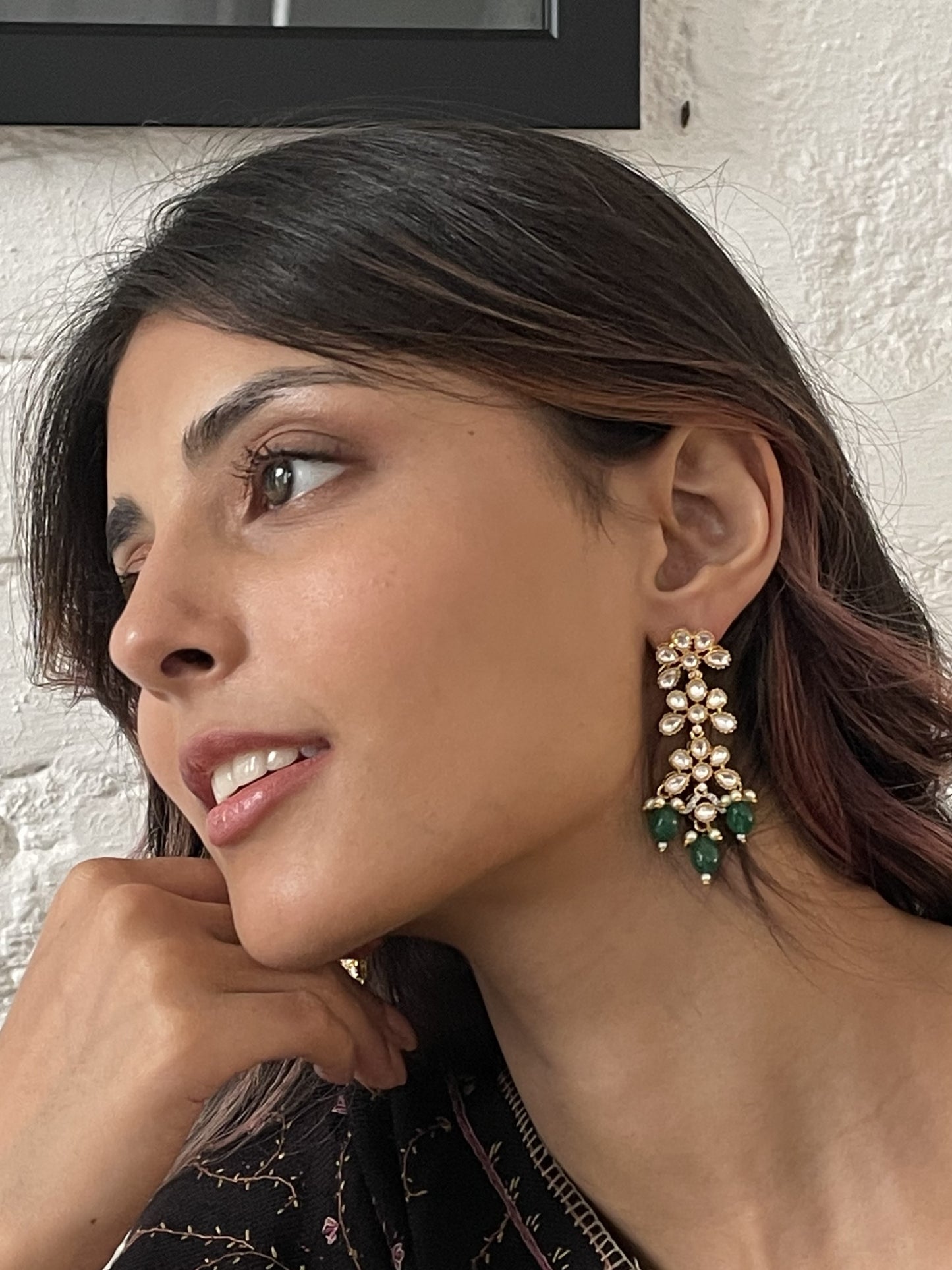 Amrita Polki Gold Finish Polki & Emerald Earrings