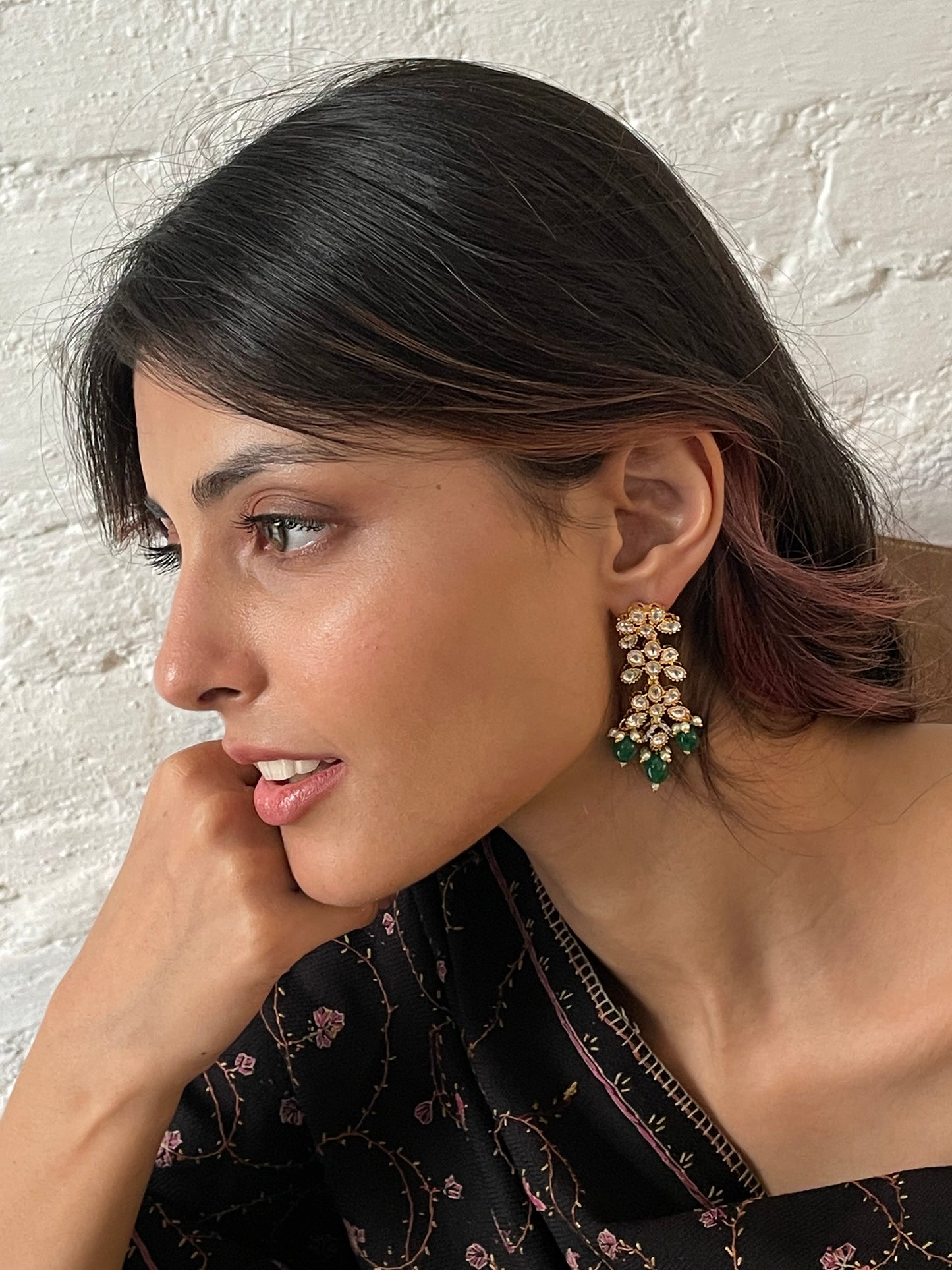 Amrita Polki Gold Finish Polki & Emerald Earrings