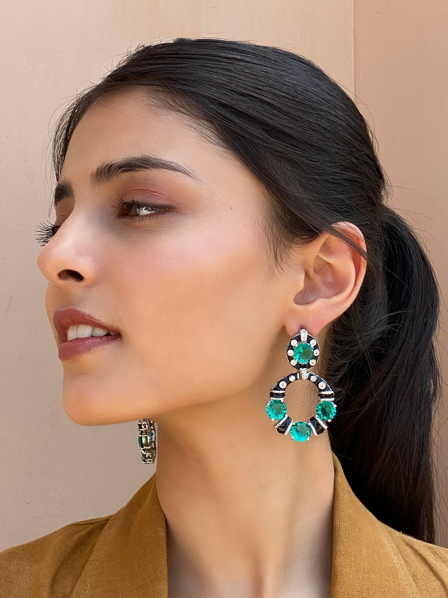 Zainaab Emerald Enamel Earrings