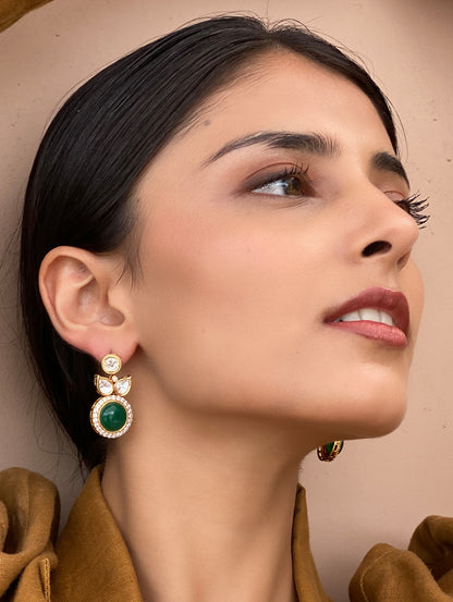 Vivi Emerald Gold Finish Polki Earrings