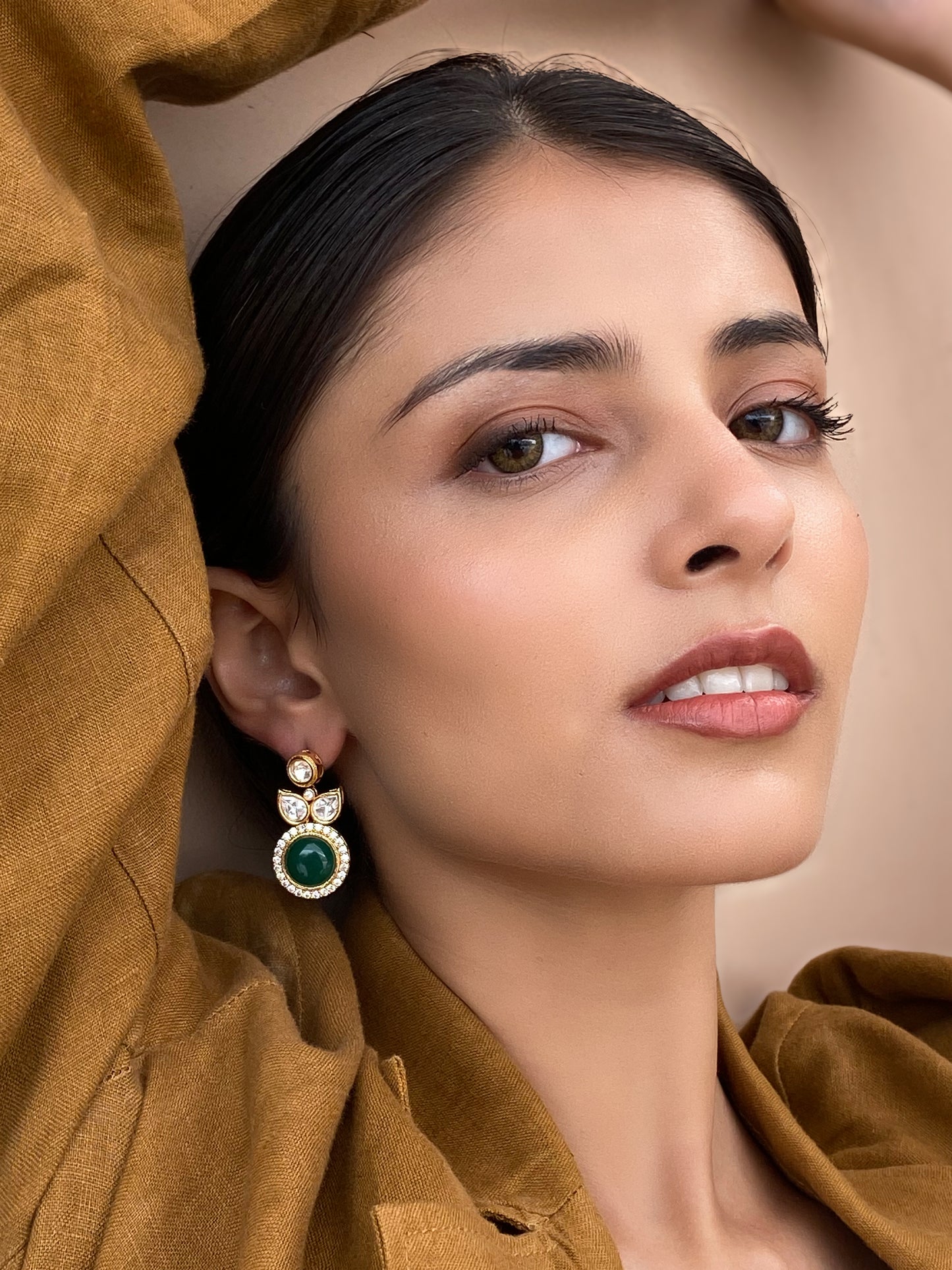 Vivi Emerald Gold Finish Polki Earrings