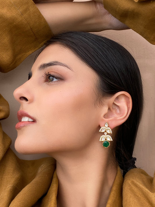 Nikita Polki Emerald Gold Finish Earrings