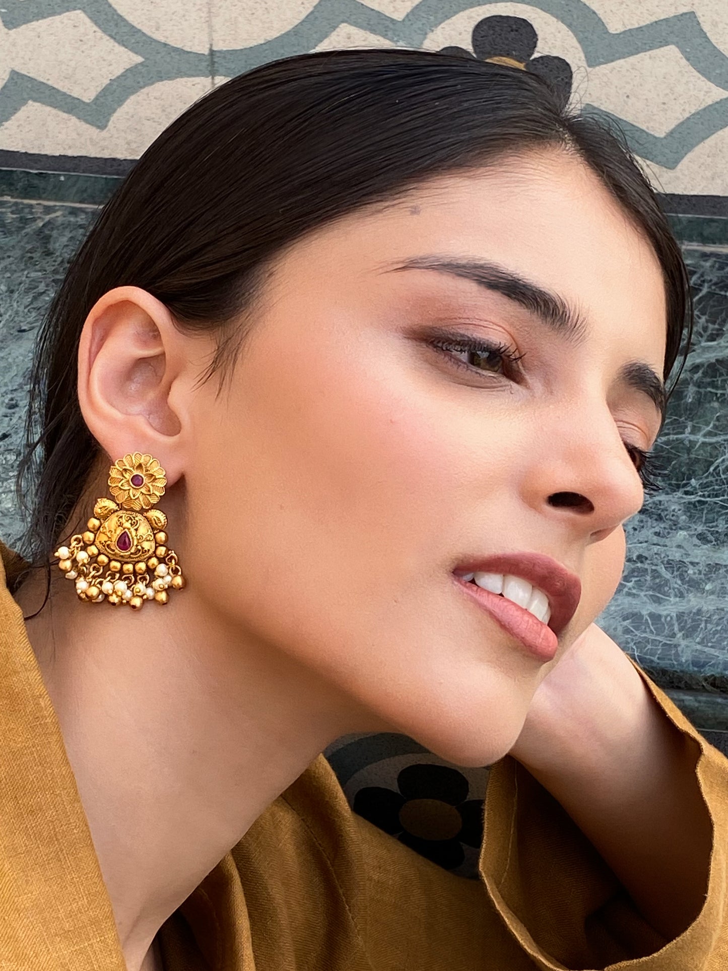 Sunaina Antique Gold Finish Earrings