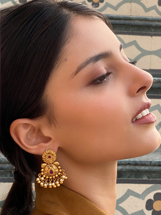 Sunaina Antique Gold Finish Earrings