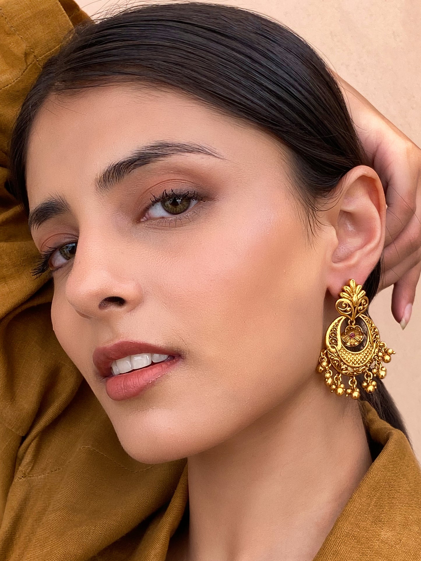 Anubha Antique Gold Finish Chaandbaali Earrings