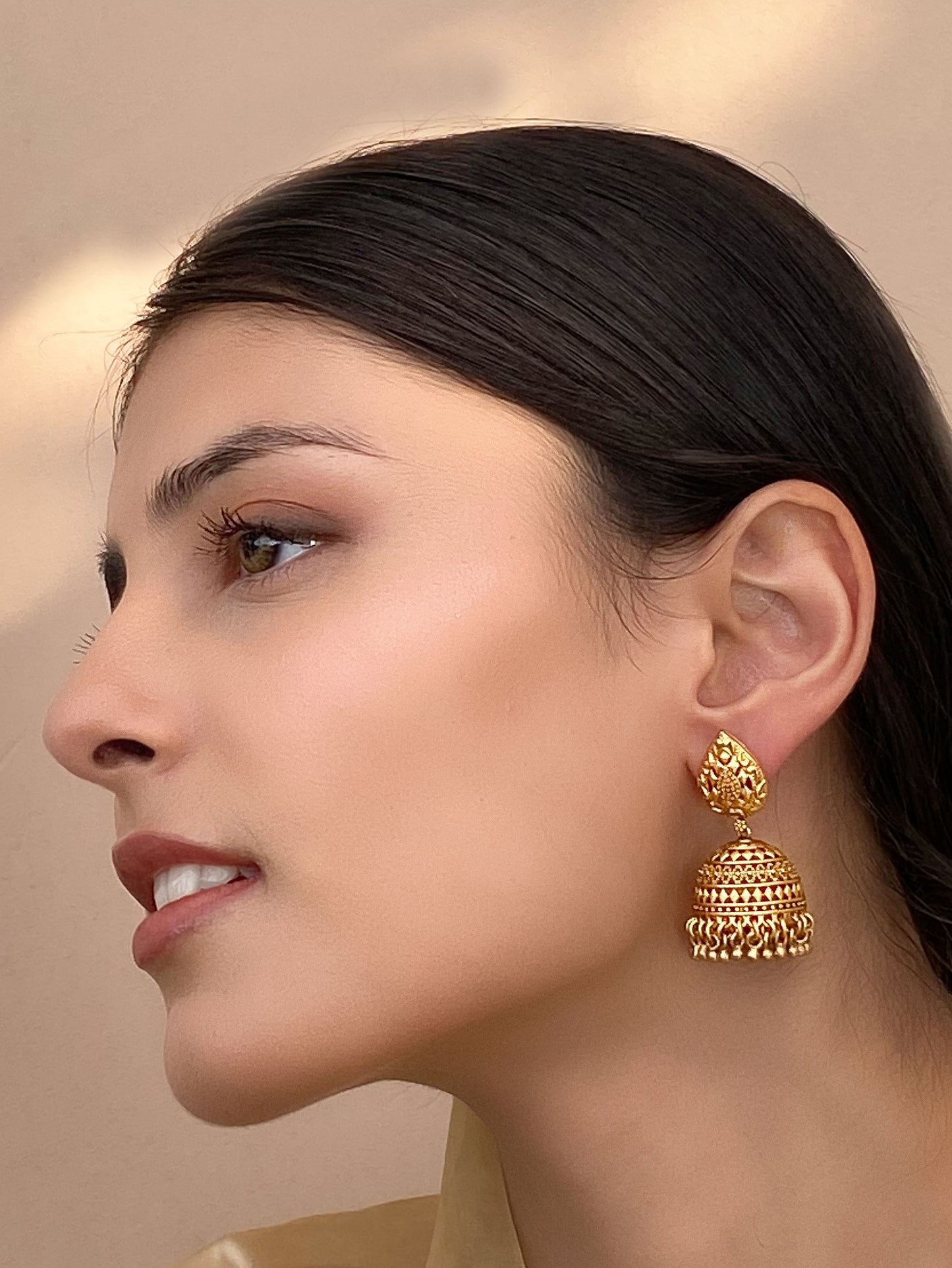 Avisa Temple Gold Finish Jhumki Earrings