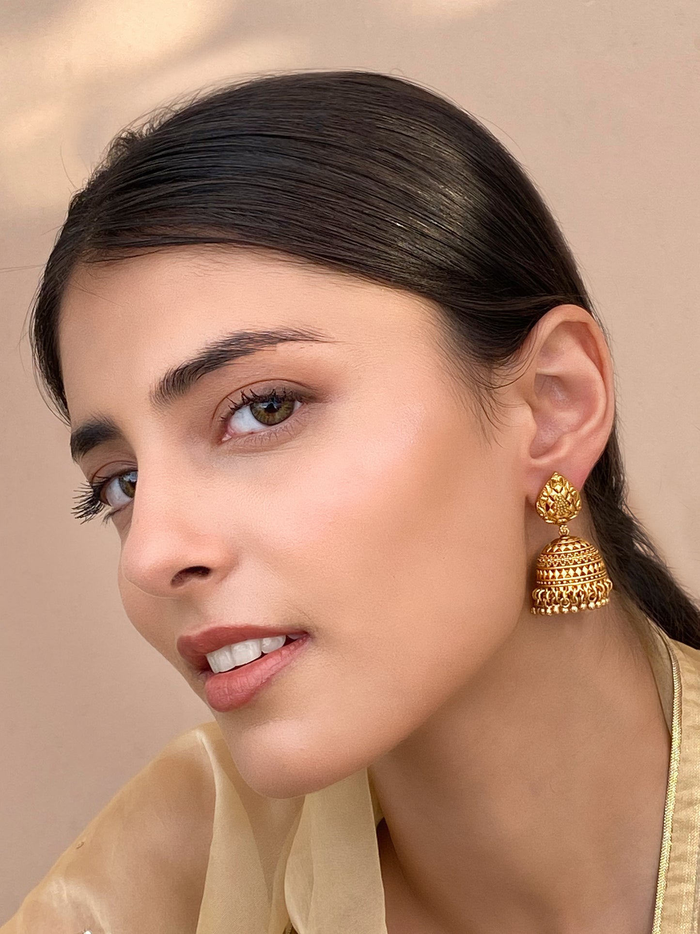 Avisa Temple Gold Finish Jhumki Earrings