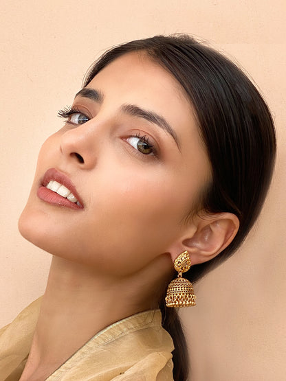 Avisa Temple Gold Finish Jhumki Earrings