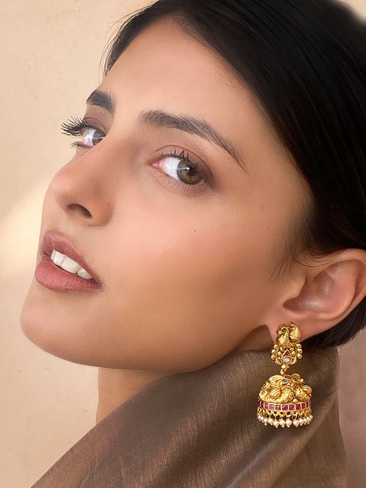 Mayur Temple Gold Finish Jhumki Earrings