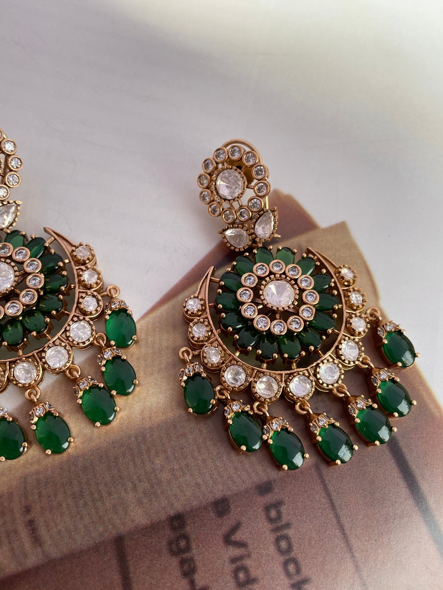 Pre Order- Bhavani Emerald Moissanite Polki Earrings