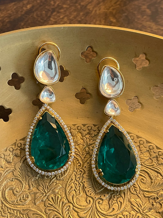 Emerald Kundan Dangler Earrings