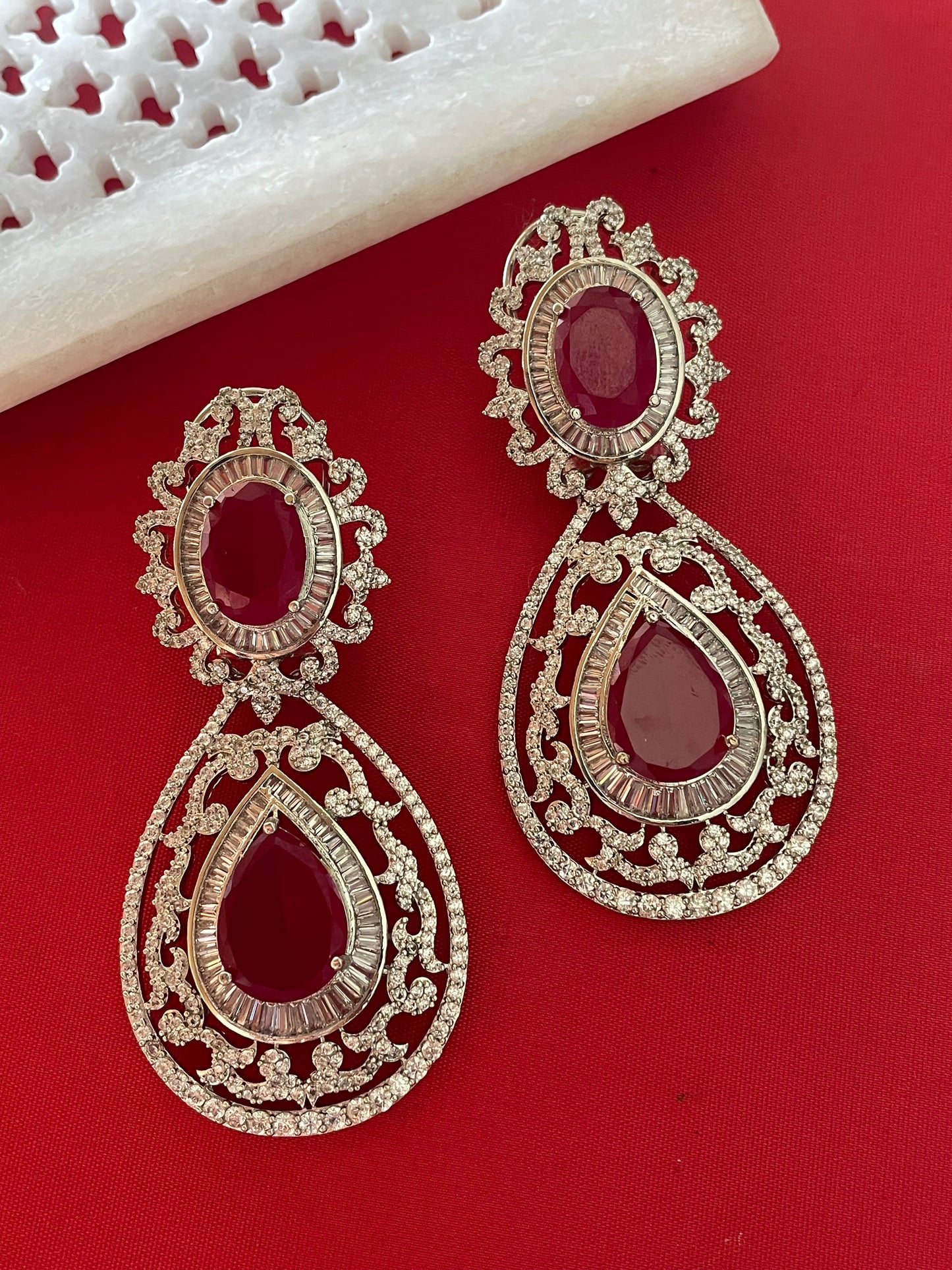 Faux Diamond & Ruby Earring