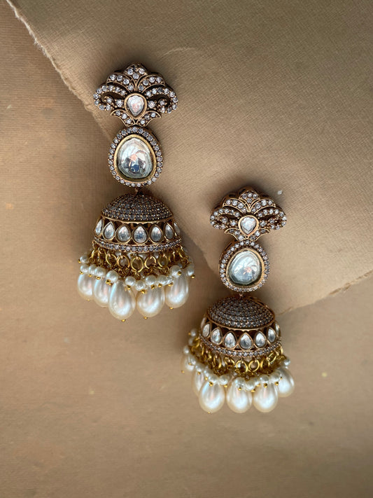 Antique Pearl Long Jhumki Earrings