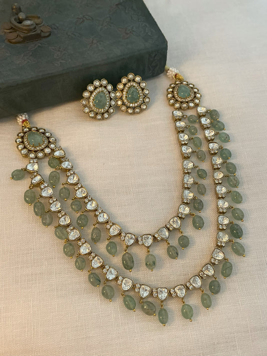 Meisha 2 Line Polki Emerald Necklace Set