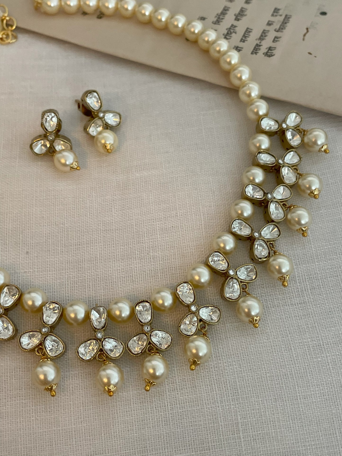 Mita Classic Polki Pearl Necklace Set