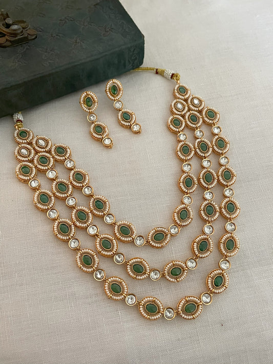 Namrata 3 Line Emerald Polki Necklace Set