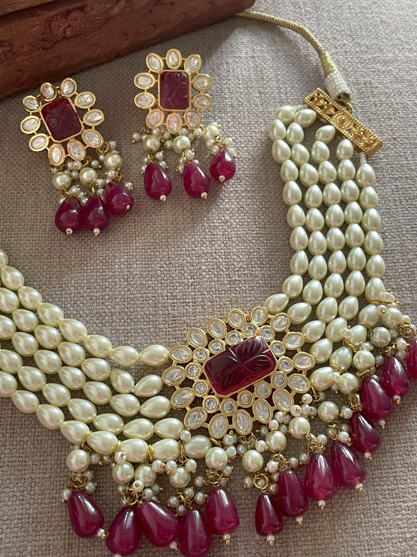 Tamannah Ruby Pearl Choker Necklace Set