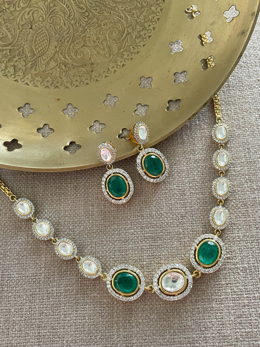 Dua Delicate Emerald Polki Necklace Set