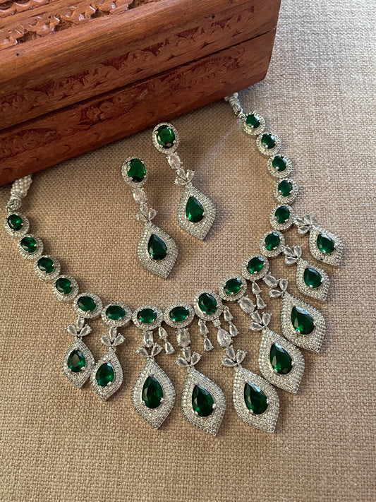 Rehmat Faux Diamond Emerald Necklace