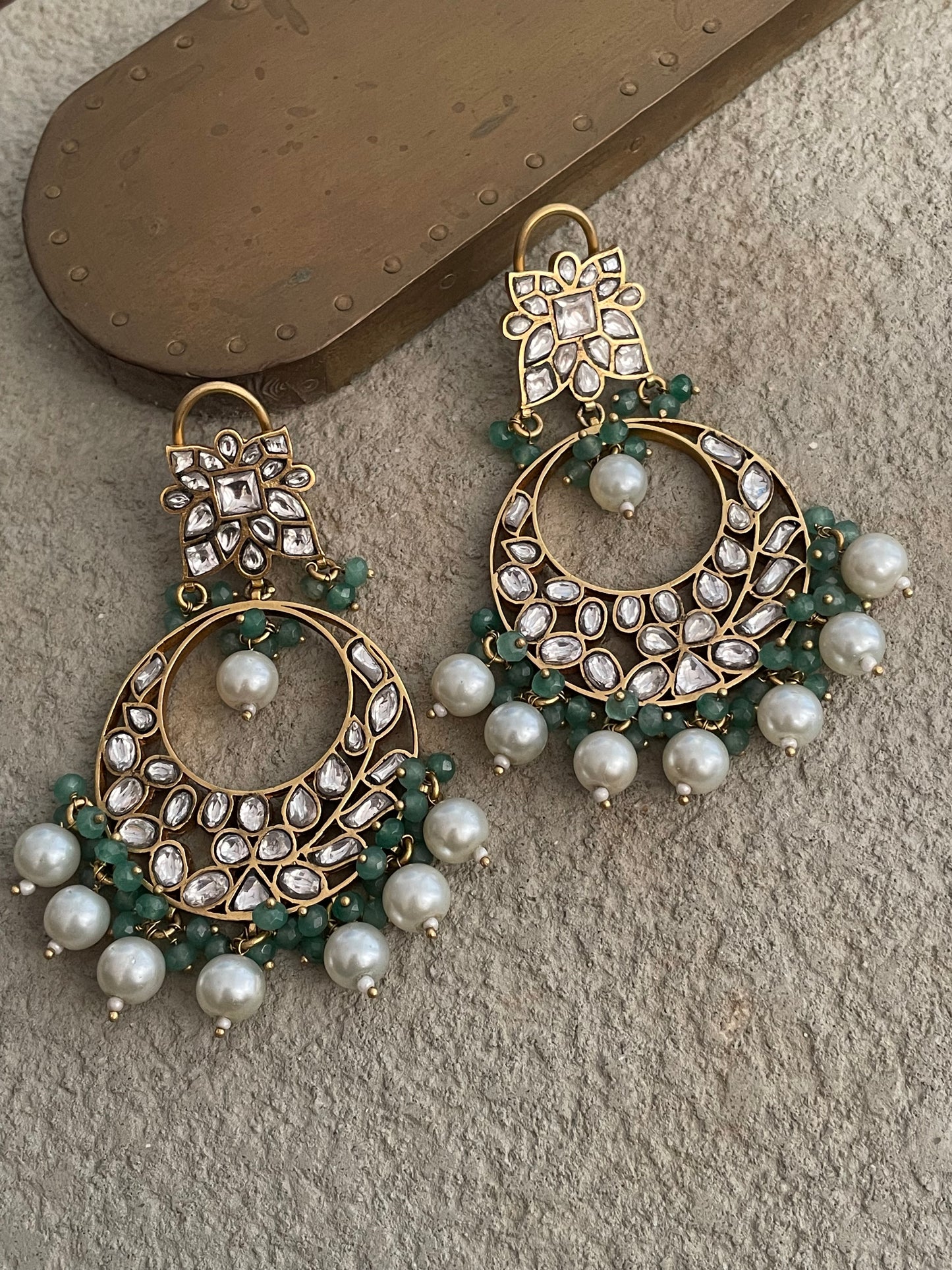 Jashan Moissanite Polki Chaandbaali Earrings- Gold plated