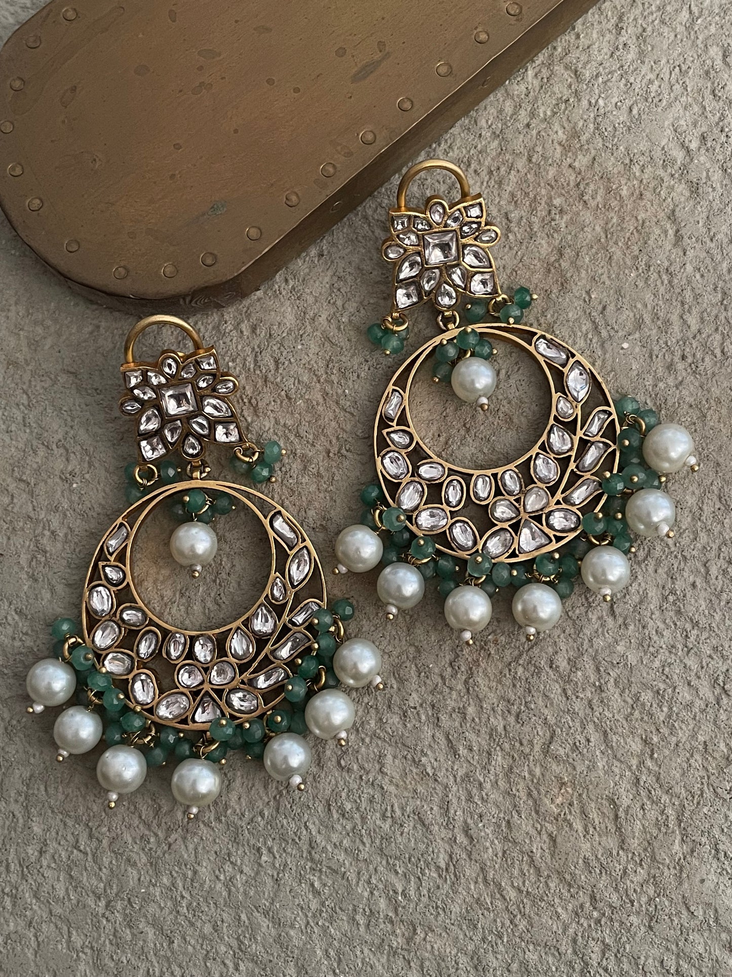 Jashan Moissanite Polki Chaandbaali Earrings- Gold plated