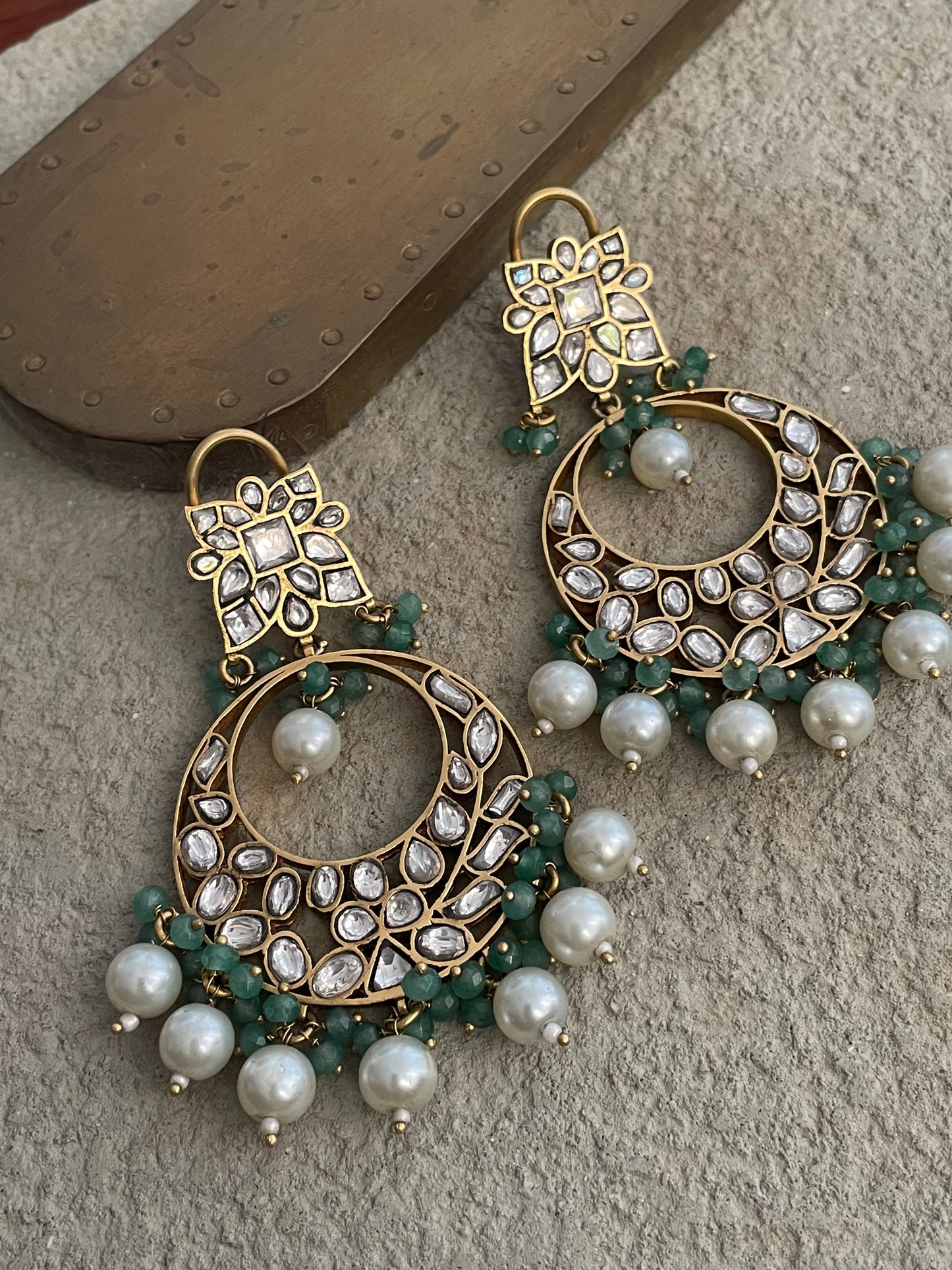 Jashan Moissanite Polki Chaandbaali Earrings- Gold plated