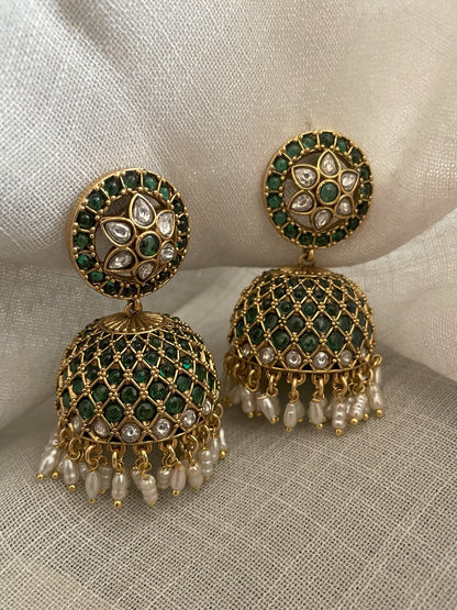 Ruhaaniyat Emerald Jhumki Earrings
