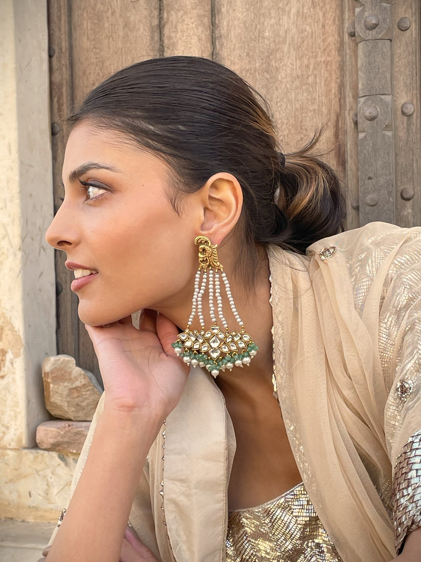 The Sawai Peacock Polki Earrings- Gold plated