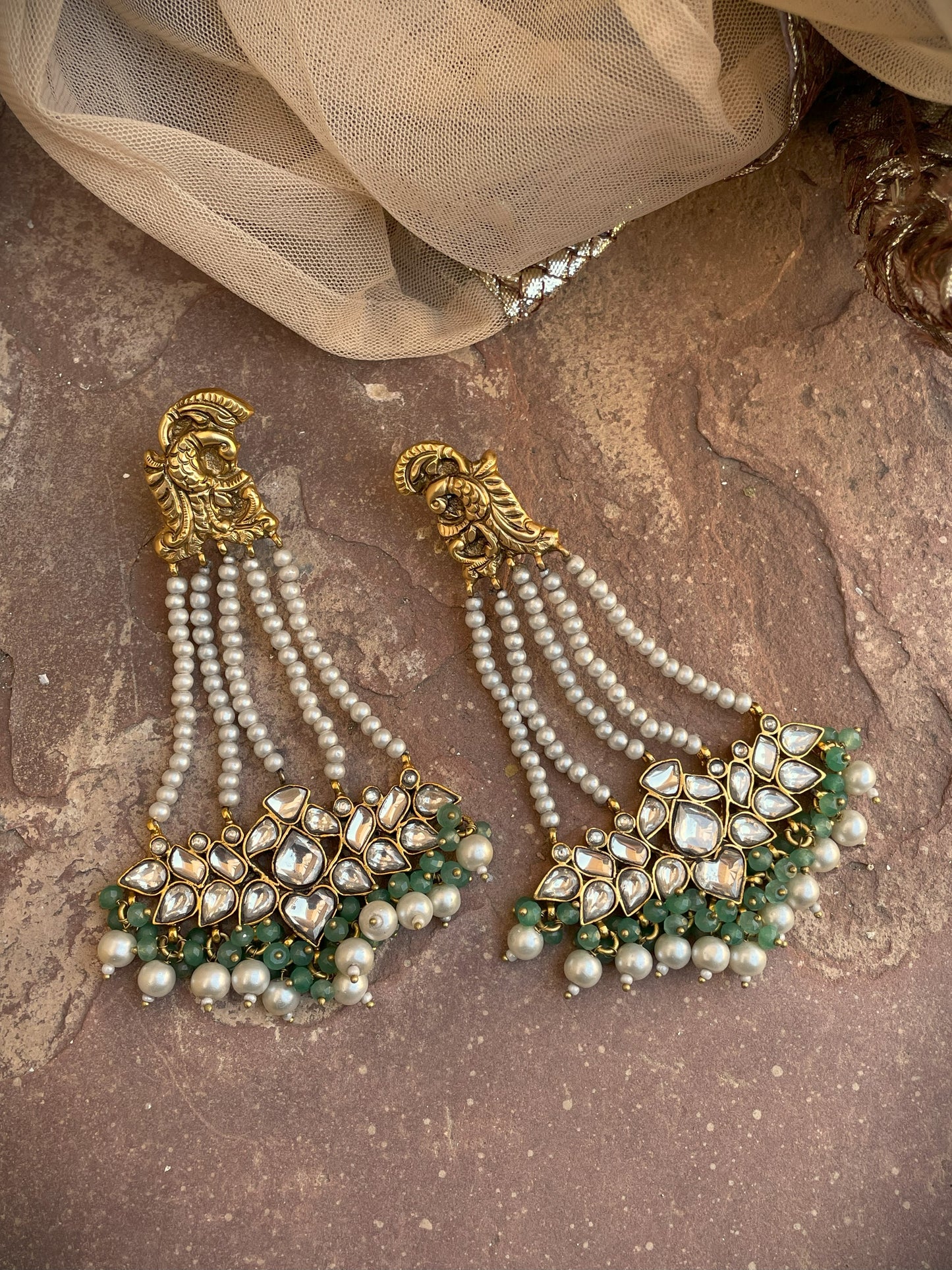 The Sawai Peacock Polki Earrings- Gold plated