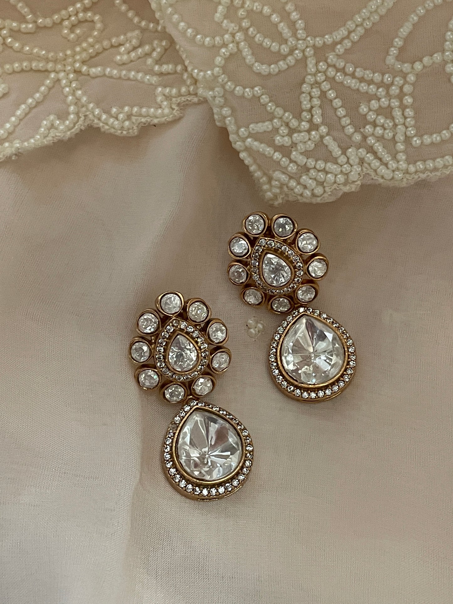 Alka Moissanite Polki Drop Earrings