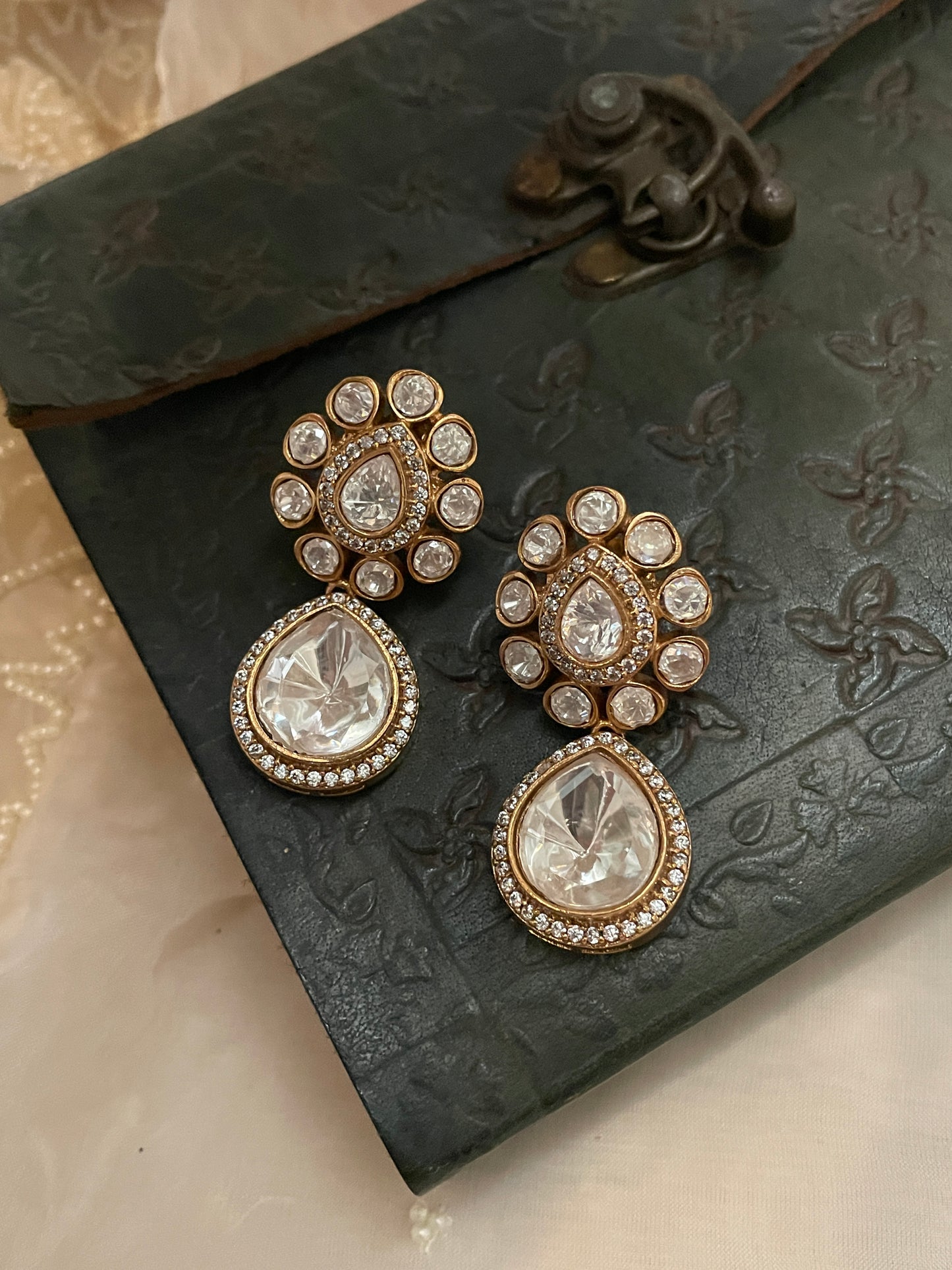 Alka Moissanite Polki Drop Earrings