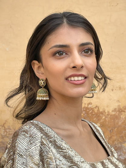 Ruhaaniyat Emerald Jhumki Earrings