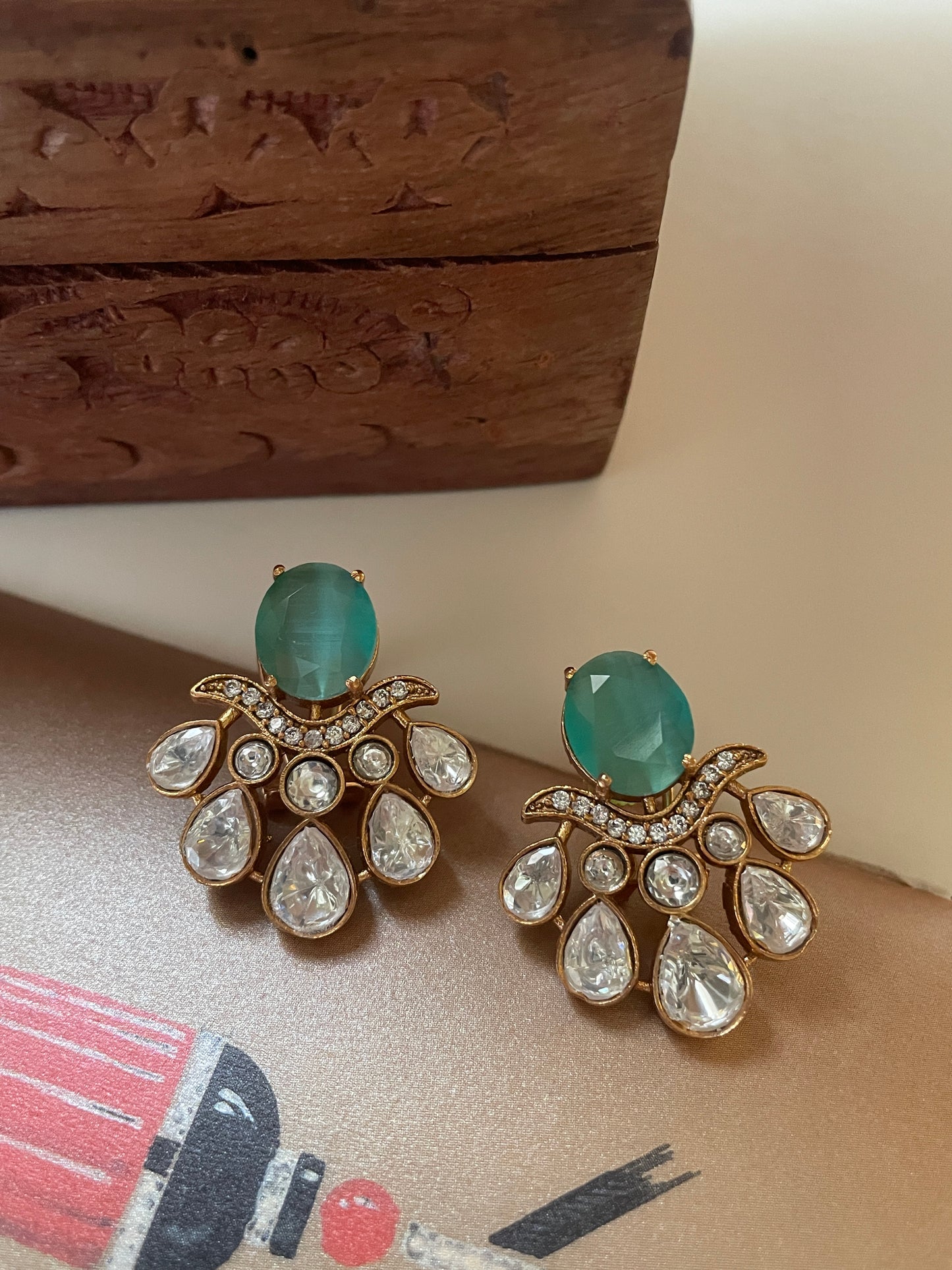 Ahana Emerald Polki Stud Earrings