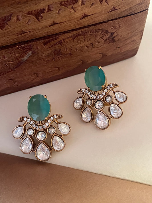 Ahana Emerald Polki Stud Earrings