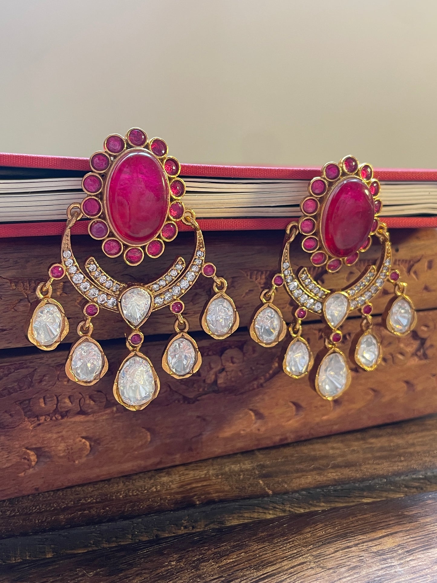 Devyani Moissanite Polki & Ruby Dangler Earrings