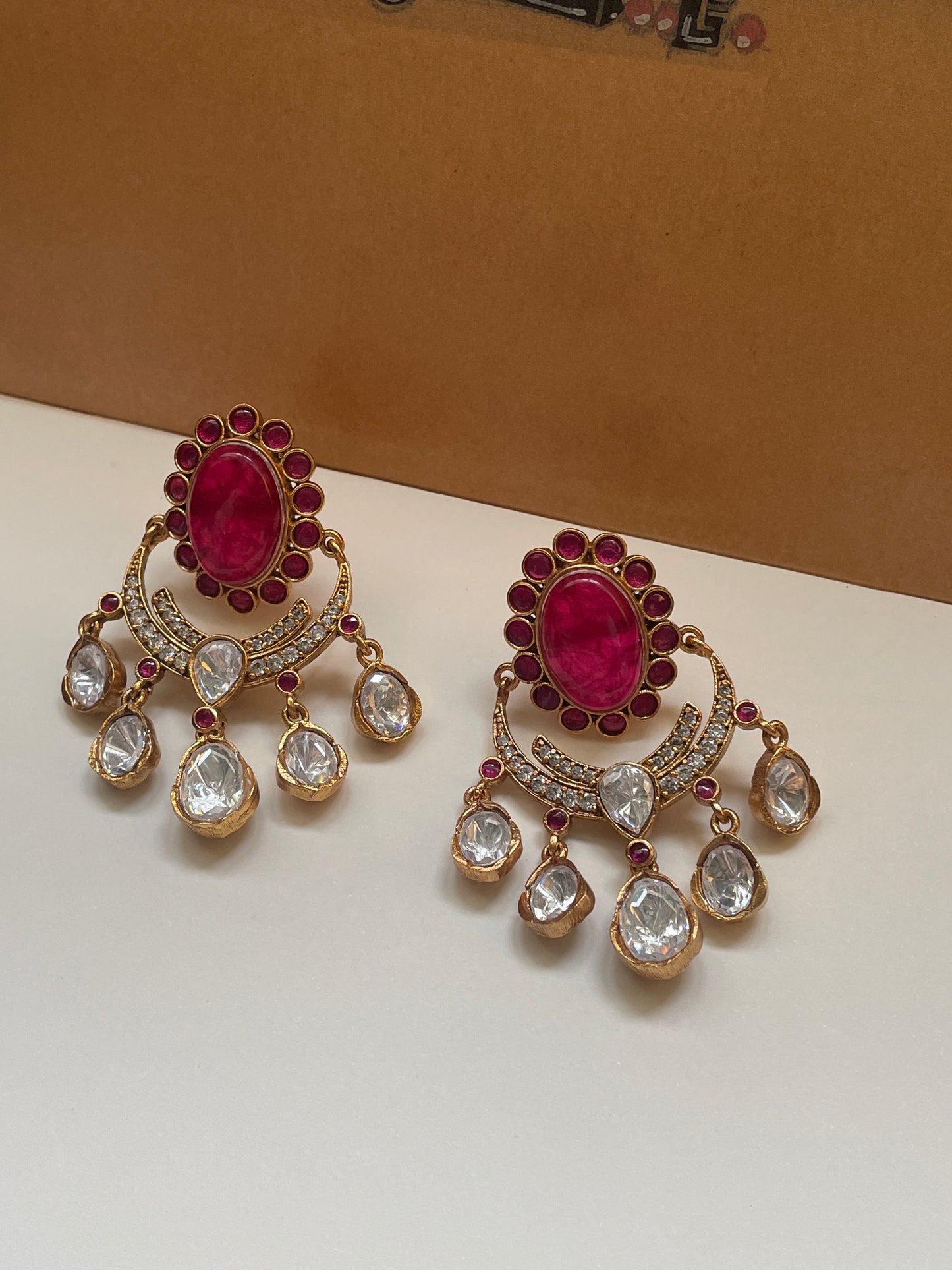 Devyani Moissanite Polki & Ruby Dangler Earrings