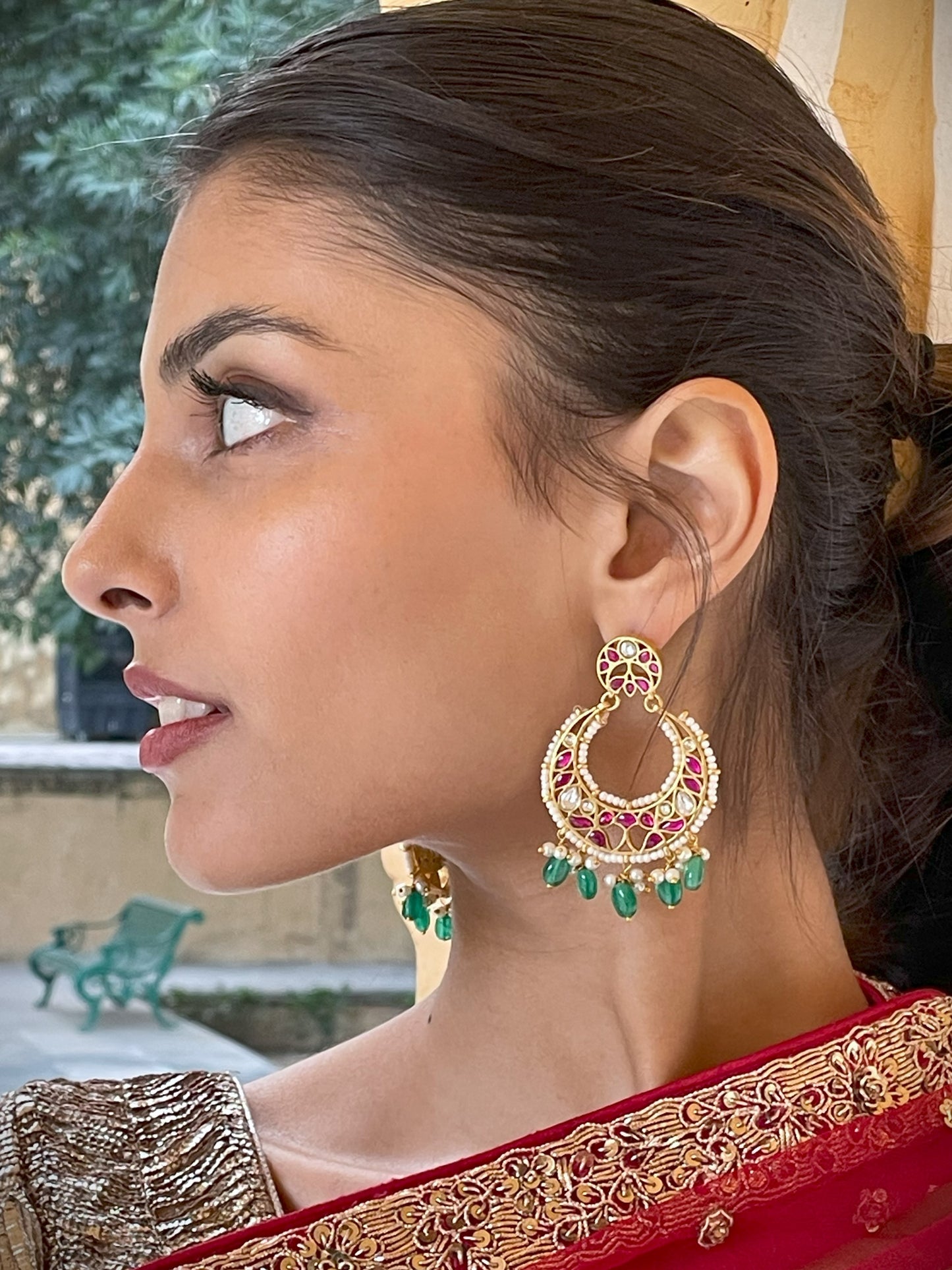 Pratima Polki & Onyx Chaandbaali Earrings