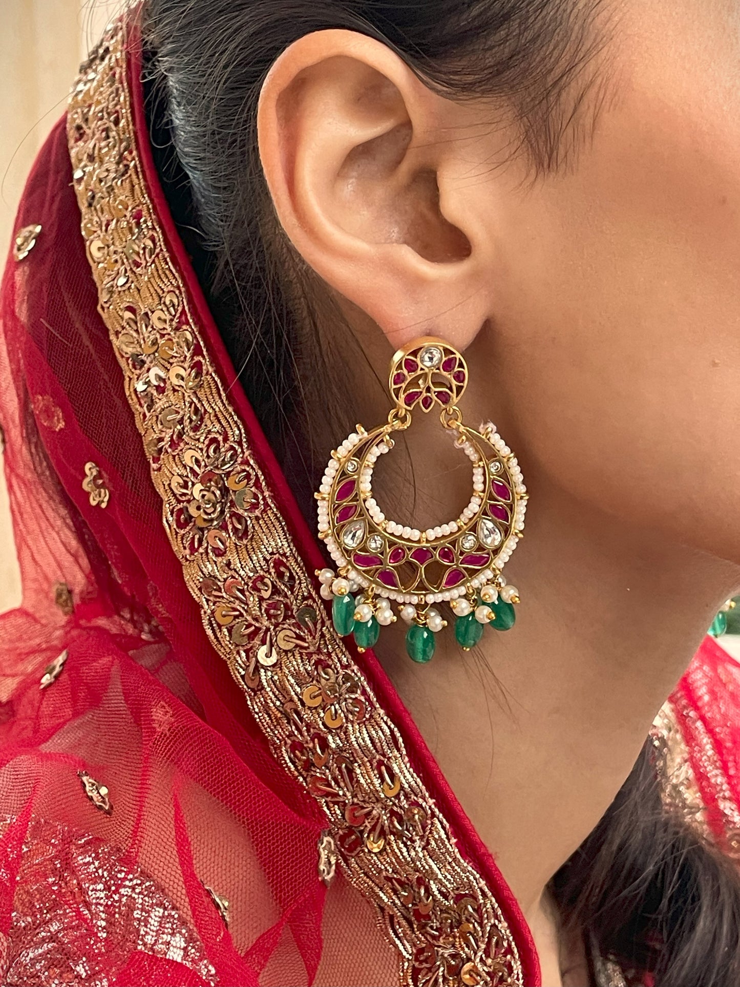 Pratima Polki & Onyx Chaandbaali Earrings