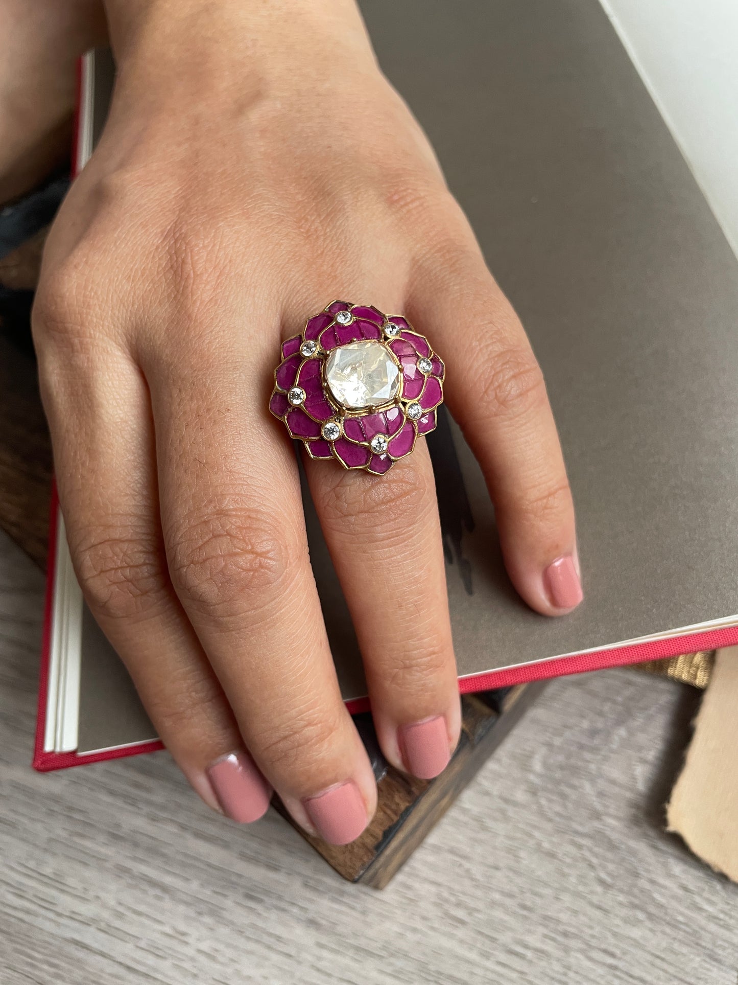 Preet Moissanite Polki & Ruby Ring