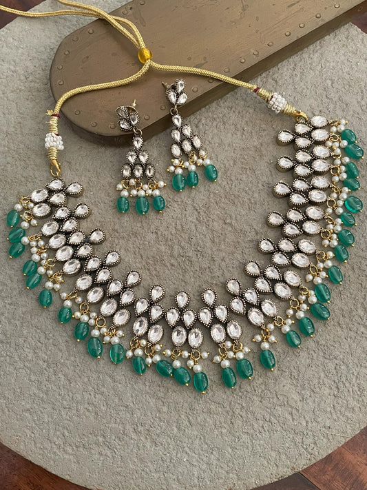 Amaira Victorian Polki & Green Onyx Necklace Set