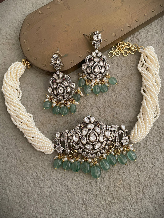 Shubhi Victorian Polki Choker Necklace Set