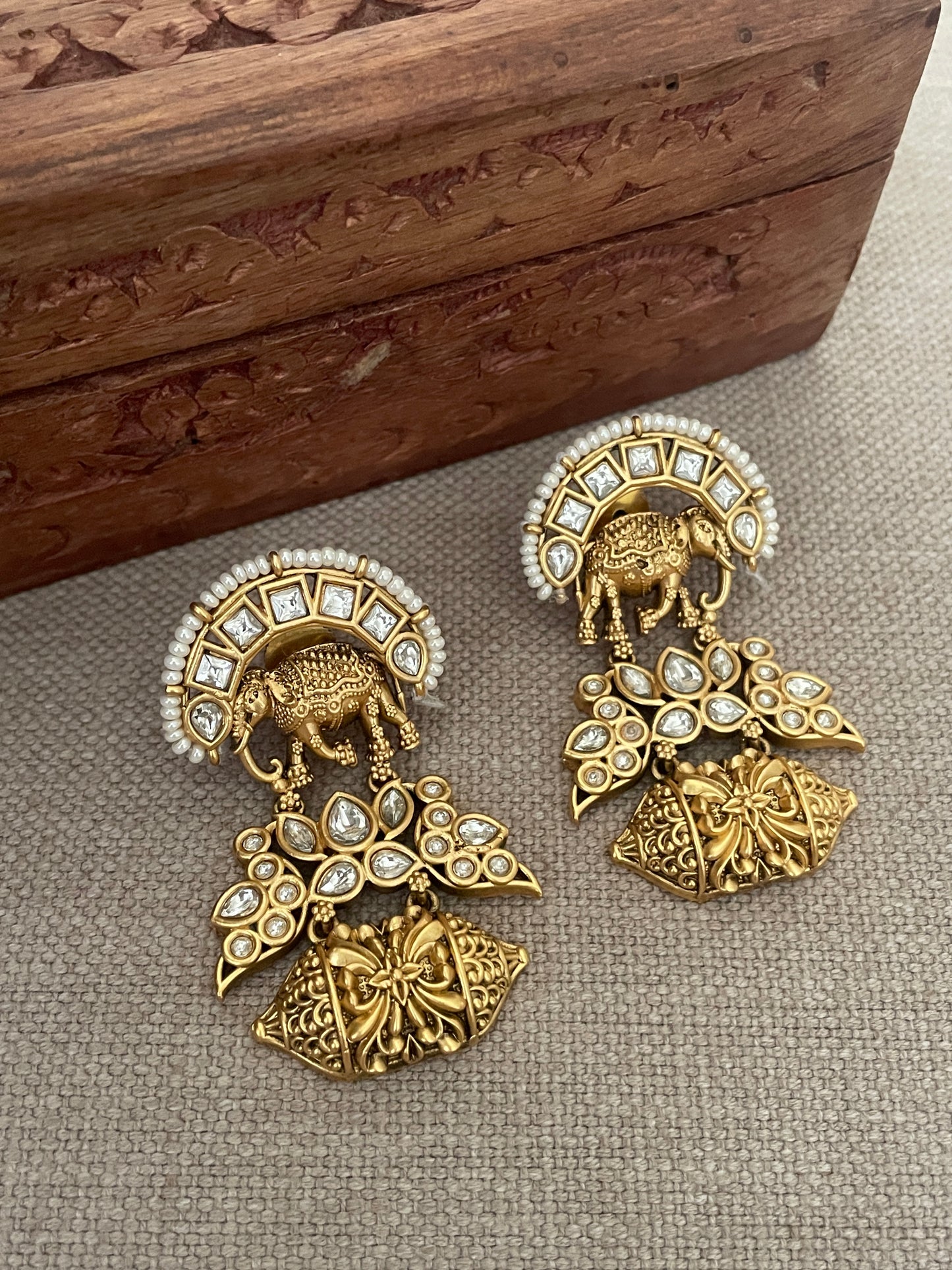 Vedika Polki Elephant Earrings