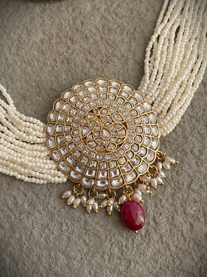 Pratima Polki Choker (Only Necklace) Necklace with Real Ruby Drops