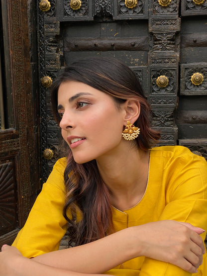 The Mayur Duo Antique Gold Finish Pearl Earrings