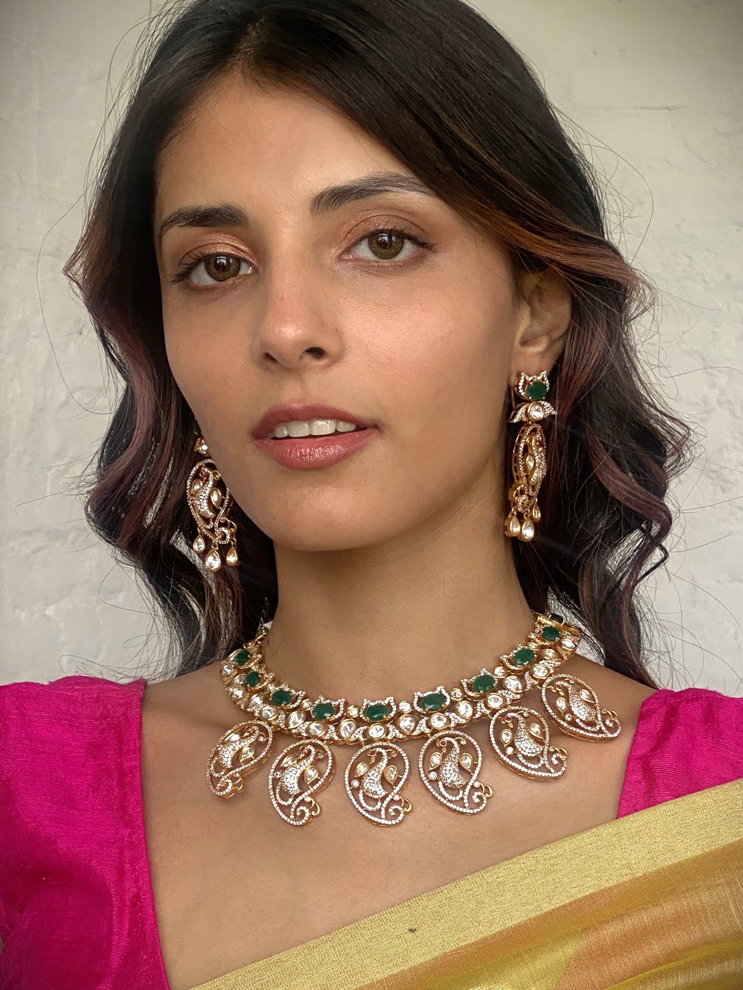 The Rambagh Peacocks Moissanite Polki Necklace Set